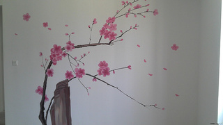 梅花中式手绘墙效果图