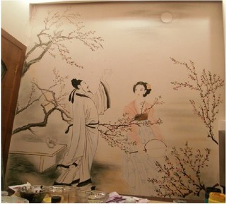 水墨画中式手绘墙效果图