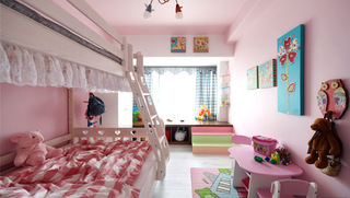 粉色白色双层儿童床效果图