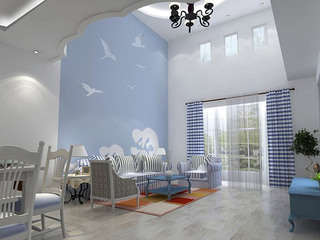 地中海浅蓝色白色客厅效果图