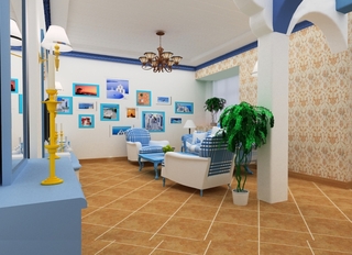 地中海蓝色白色客厅效果图片