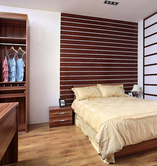 中式实木色米色卧室效果图