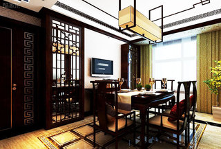 简洁中式餐厅吊灯效果图