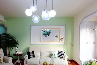 清新绿色乳白色客厅效果图