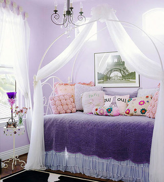 欧式浪漫紫色沙发床效果图
