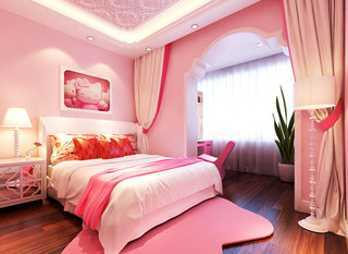 可爱粉色卧室飘窗效果图