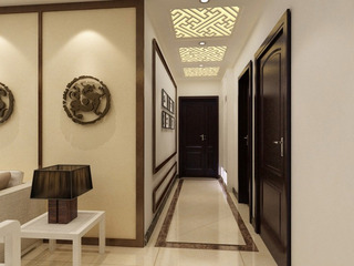 中式白色棕色走廊效果图