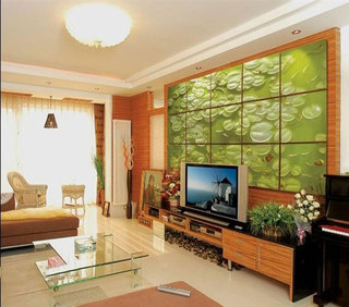 中式绿色魔块电视背景墙效果图