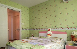 绿色碎花儿童房背景墙图片