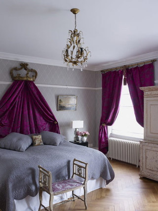 紫色布艺卧室床头背景墙效果图
