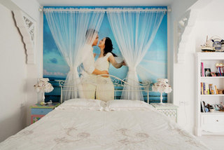 地中海布艺卧室床头背景墙效果图