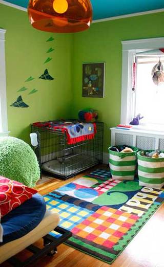 绿色墙壁混搭设计儿童休闲区设计效果图