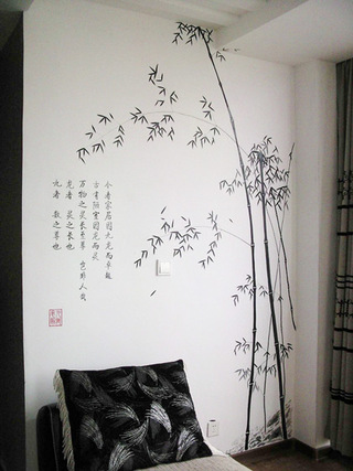 中式手绘墙效果图