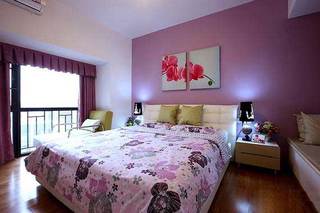紫红色浪漫婚房卧室设计效果图