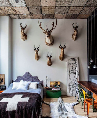 创意麋鹿头装饰卧室背景墙
