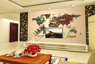 中式创意地图装饰画装饰电视背景墙
