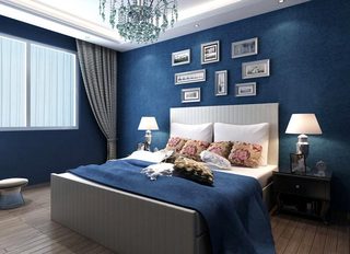 蓝色卧室优雅与幽静共存