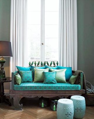复古高贵孔雀蓝客厅沙发