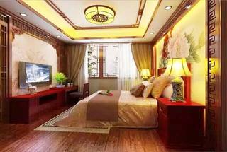 中式风格卧室壁纸装修图
