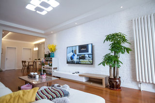 白色简美式客厅 文化砖电视背景墙设计