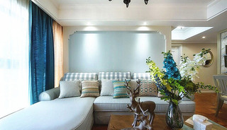 清新浅蓝色美式客厅 沙发背景墙设计