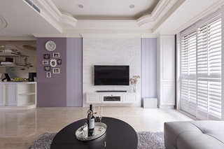 浪漫紫色白色客厅电视背景墙装修效果图
