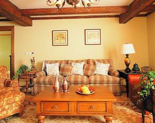 文艺复古美式客厅 格子沙发设计