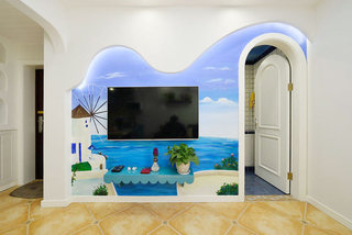 地中海蓝色客厅电视背景墙效果图