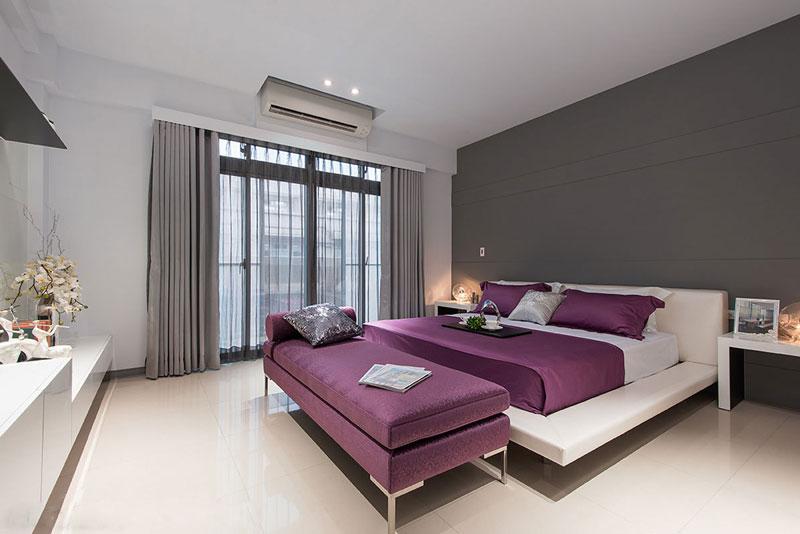 现代简约时尚紫色卧室装修效果图
