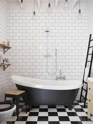 精致黑白时尚清新浴缸效果图