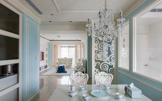 140平米新古典蓝白色餐厅装修图片