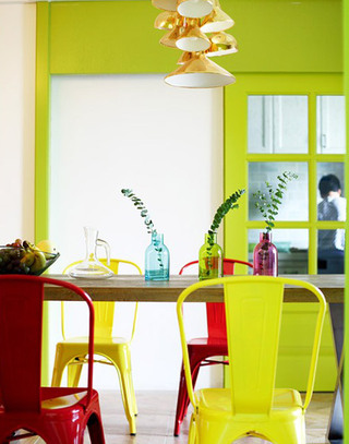 时尚黄绿色餐厅家具图片