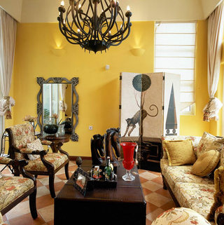 复古地中海风情 暖黄色客厅效果图