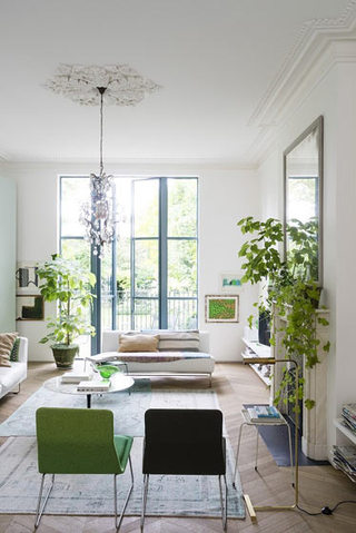 450平别墅白色绿色客厅沙发设计