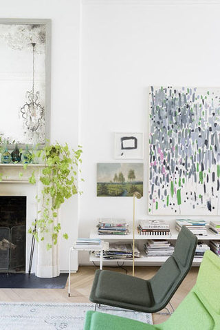 450平别墅白色绿色客厅装饰画图片