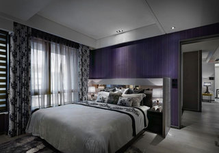 时尚现代风卧室 浪漫罗兰紫背景墙设计