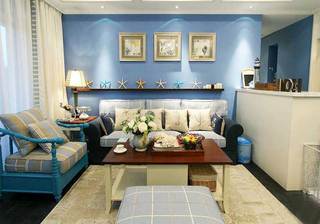 地中海风情客厅蓝色背景墙设计