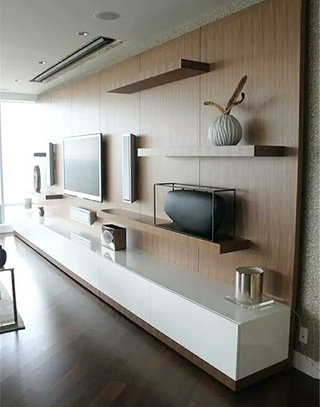 实用客厅木质电视背景墙效果图