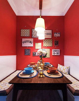 红色乡村美式混搭  卡座餐厅装饰设计