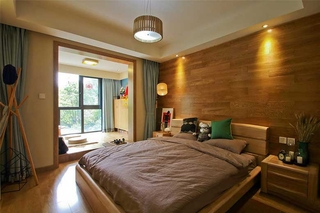 自然森系宜家风卧室 原木背景墙设计