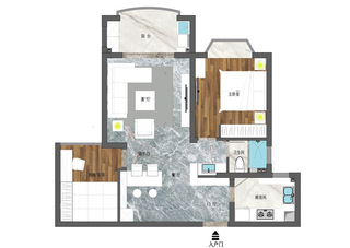 85平北欧现代两居室平面设计图