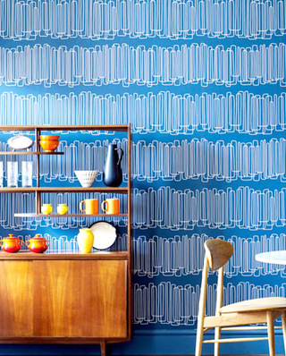 清爽蓝色餐厅壁纸装潢图