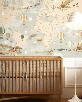 婴儿房地图背景墙装修实景图