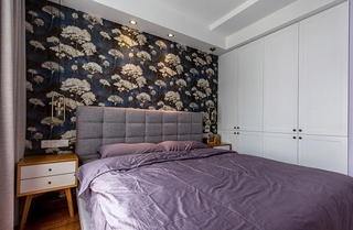 简欧风卧室 古典花色背景墙设计