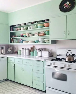 清新粉彩薄荷绿厨房装潢图