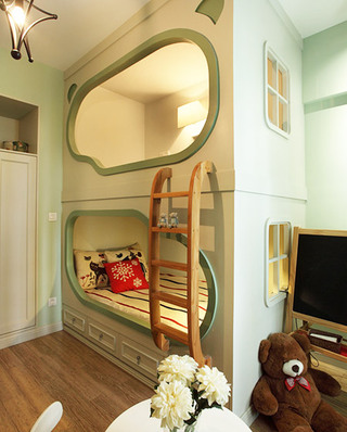 清新北欧风儿童房 创意双层床设计