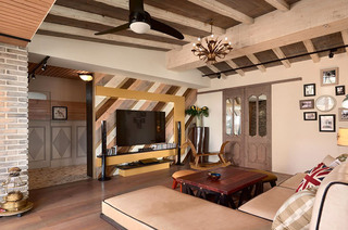 粗犷美式混搭客厅 木质电视背景墙设计