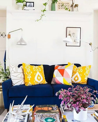 深蓝色客厅双人沙发设计