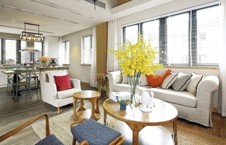 美式风格复式公寓装修布艺沙发图片