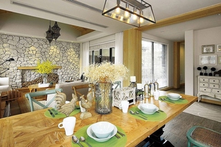 美式风格复式公寓装修木质餐桌图